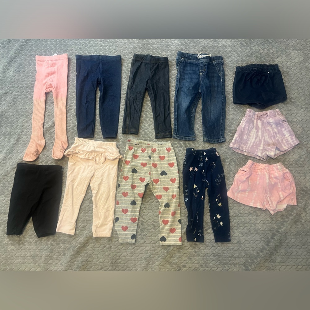 Bundle of 11 Baby Girls Bottoms (Pants, Shorts, Capris, Tights & Shorts)